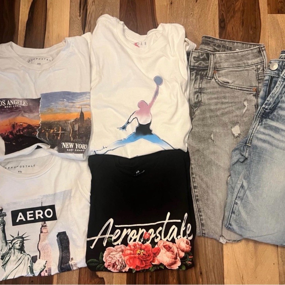 Aeropostale , American Eagle, Jordan lot Graphic Tees and Light Jeans Collection